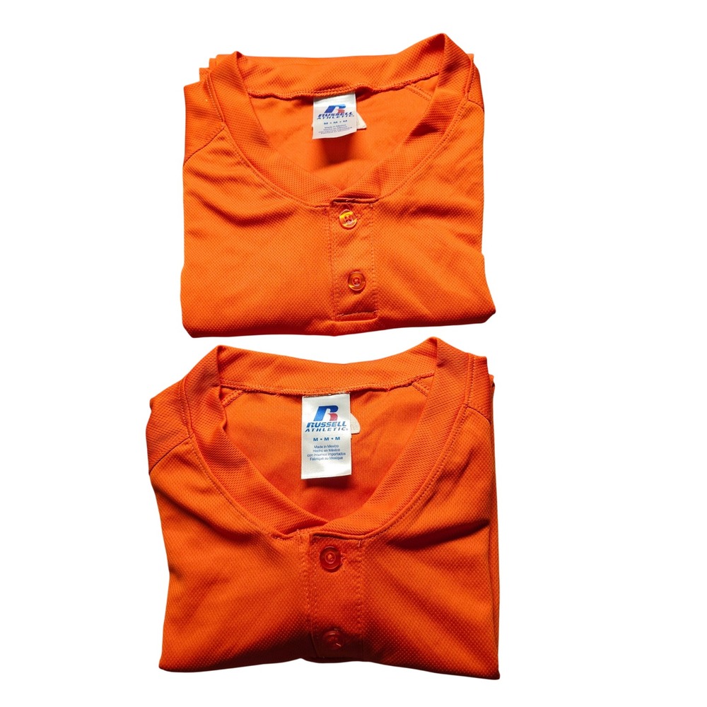 2set Russell Athletic Dri-Power Baseball Jersey Men M Orange 317DPXK Short Sleev